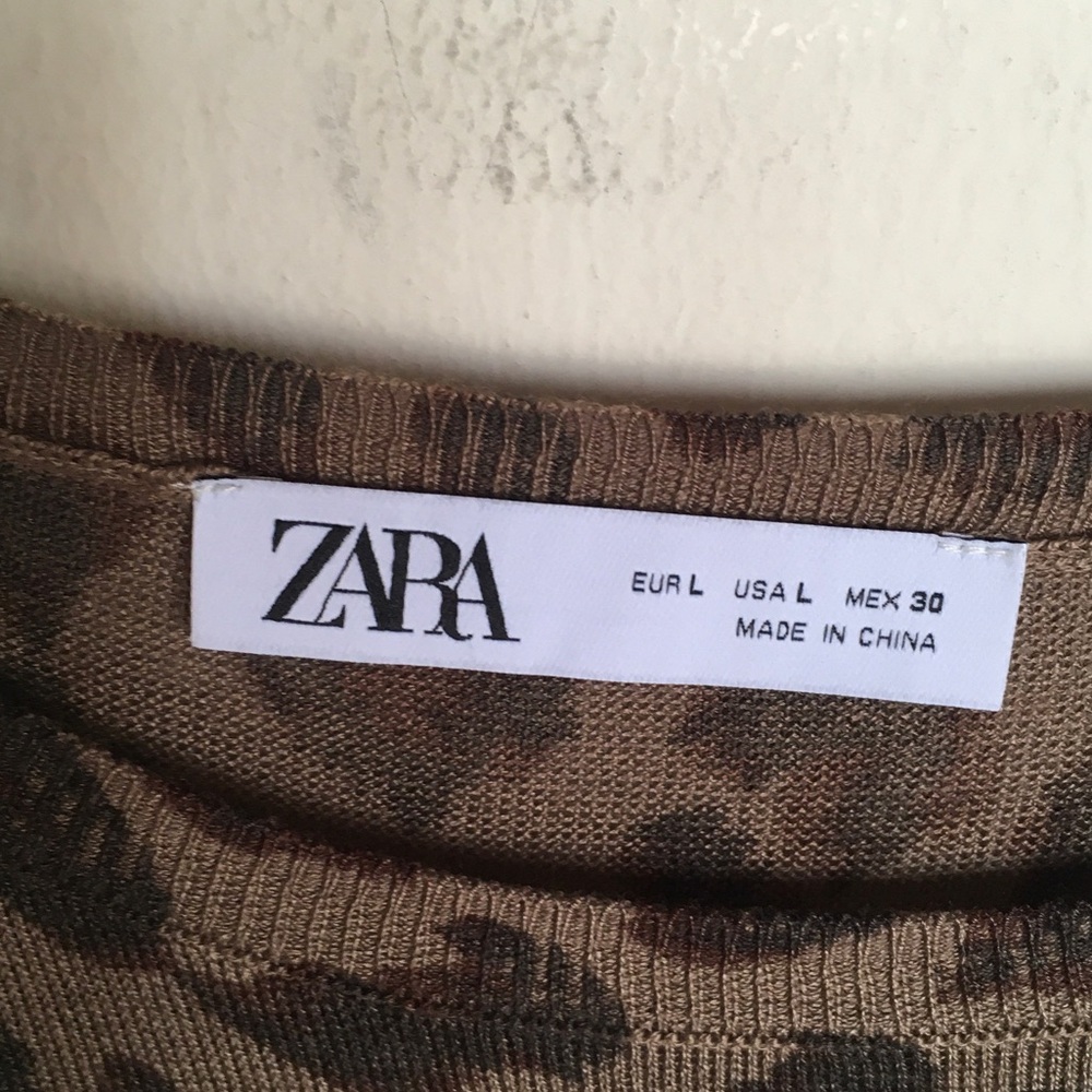 ZARA Brown & Dark Brown Leopard Crewneck Top - Picture 2 of 5
